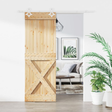 vidaXL tömör fenyőfa tolóajtó fémszerelék szettel 85x210 cm építőanyag