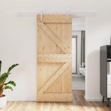 vidaXL tömör fenyőfa tolóajtó fémszerelék szettel 85x210 cm építőanyag