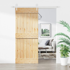 vidaXL tömör fenyőfa tolóajtó fémszerelék szettel 85x210 cm építőanyag
