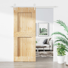 vidaXL tömör fenyőfa tolóajtó fémszerelék szettel 85x210 cm építőanyag