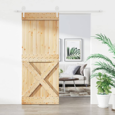 vidaXL tömör fenyőfa tolóajtó fémszerelék szettel 85x210 cm építőanyag