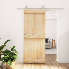 vidaXL tömör fenyőfa tolóajtó fémszerelék szettel 85x210 cm építőanyag