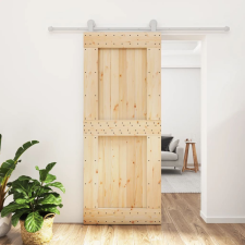 vidaXL tömör fenyőfa tolóajtó fémszerelék szettel 85x210 cm építőanyag