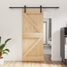 vidaXL tömör fenyőfa tolóajtó fémszerelék szettel 85x210 cm építőanyag