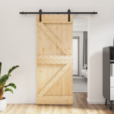 vidaXL tömör fenyőfa tolóajtó fémszerelék szettel 85x210 cm építőanyag