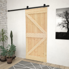 vidaXL tömör fenyőfa tolóajtó fémszerelék szettel 90 x 210 cm építőanyag