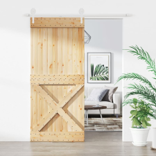 vidaXL tömör fenyőfa tolóajtó fémszerelék szettel 90 x 210 cm építőanyag