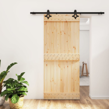 vidaXL tömör fenyőfa tolóajtó fémszerelék szettel 90 x 210 cm építőanyag