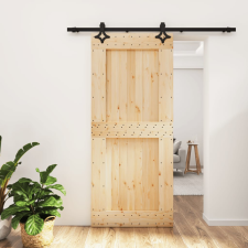 vidaXL tömör fenyőfa tolóajtó fémszerelék szettel 90 x 210 cm építőanyag