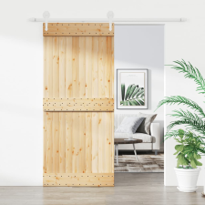 vidaXL tömör fenyőfa tolóajtó fémszerelék szettel 90 x 210 cm építőanyag