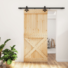 vidaXL tömör fenyőfa tolóajtó fémszerelék szettel 95 x 210 cm építőanyag
