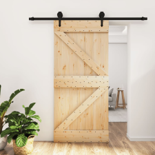 vidaXL tömör fenyőfa tolóajtó fémszerelék szettel 95 x 210 cm építőanyag
