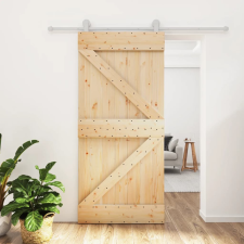 vidaXL tömör fenyőfa tolóajtó fémszerelék szettel 95 x 210 cm építőanyag