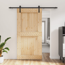 vidaXL tömör fenyőfa tolóajtó fémszerelékszettel 100 x 210 cm építőanyag
