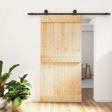 vidaXL tömör fenyőfa tolóajtó fémszerelékszettel 100 x 210 cm építőanyag