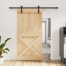 vidaXL Tömör fenyőfa tolóajtó fémszerelékszettel 100 x 210 cm építőanyag