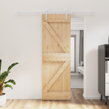 vidaXL tömör fenyőfa tolóajtó fémszerelékszettel 70 x 210 cm építőanyag