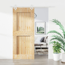 vidaXL tömör fenyőfa tolóajtó fémszerelékszettel 80 x 210 cm építőanyag