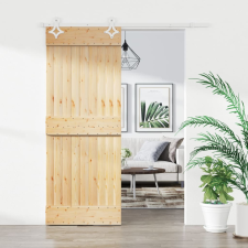 vidaXL tömör fenyőfa tolóajtó fémszerelékszettel 80 x 210 cm építőanyag