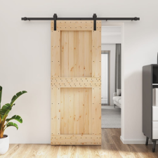 vidaXL tömör fenyőfa tolóajtó fémszerelékszettel 85x210 cm építőanyag
