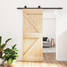 vidaXL tömör fenyőfa tolóajtó fémszerelékszettel 85x210 cm építőanyag