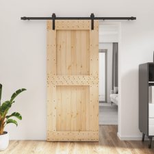 vidaXL tömör fenyőfa tolóajtó fémszerelékszettel 90 x 210 cm építőanyag