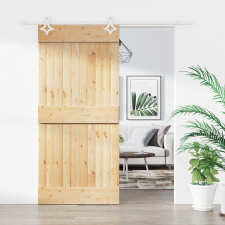 vidaXL tömör fenyőfa tolóajtó fémszerelékszettel 90 x 210 cm építőanyag
