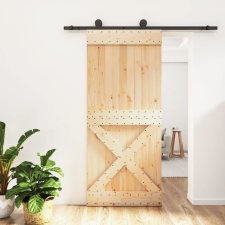 vidaXL Tömör fenyőfa tolóajtó fémszerelékszettel 90 x 210 cm nyílászáró