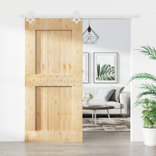 vidaXL tömör fenyőfa tolóajtó fémszerelékszettel 95 x 210 cm építőanyag