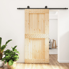 vidaXL tömör fenyőfa tolóajtó fémszerelékszettel 95 x 210 cm építőanyag