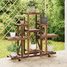 vidaXL tömör fenyőfa virágtartó állvány kerekekkel 110 x 25 x 101 cm bútor