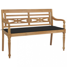 vidaXL tömör tíkfa Batavia pad fekete párnával 120 cm kerti bútor