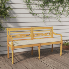 vidaXL tömör tíkfa Batavia pad krémszínű párnával 150 cm kerti bútor