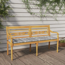 vidaXL tömör tíkfa Batavia pad Szürke kockás mintával párnával 150 cm kerti bútor