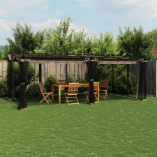 vidaXL Tópszínű acél pavilon hálós oldalakkal 6 x 3 m kerti bútor