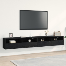 vidaXL TV Faliszekrények 2 db Fekete Tömörfa 100x30x30 cm Mérnöki Fa bútor