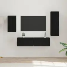 vidaXL TV szekrény garnitúra 4 db Fekete tölgy Szerelt Fa bútor
