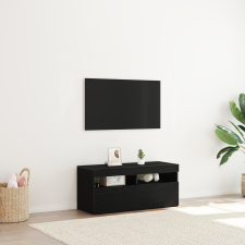 vidaXL TV Szekrény LED Világítással, Fekete Tölgy, 90x35x40 cm, Műanyag, Fa bútor