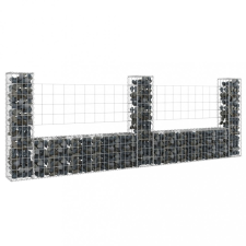 vidaXL U-alakú vas gabionkosár 3 oszloppal 260 x 20 x 100 cm kerti bútor
