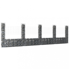 vidaXL U-alakú vas gabionkosár 5 oszloppal 500 x 20 x 150 cm kerti bútor