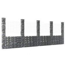 vidaXL U-alakú vas gabionkosár 5 oszloppal 500 x 20 x 200 cm kerti bútor