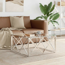 vidaXL üveg és rozsdamentes acél dohányzóasztal 80x80x40 cm bútor