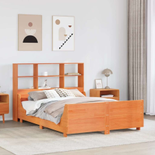 vidaXL viaszbarna tömör fa könyvespolcos ágy matrac nélkül 120 x 190cm ágy és ágykellék