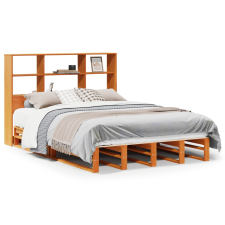 vidaXL viaszbarna tömör fa könyvespolcos ágy matrac nélkül 120 x 190cm (3323943) ágy és ágykellék