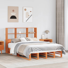 vidaXL viaszbarna tömör fa könyvespolcos ágy matrac nélkül 120 x 200cm ágy és ágykellék