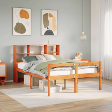 vidaXL viaszbarna tömör fa könyvespolcos ágy matrac nélkül 120 x 200cm ágy és ágykellék