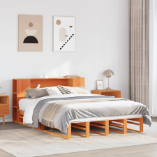 vidaXL viaszbarna tömör fa könyvespolcos ágy matrac nélkül 140 x 190cm ágy és ágykellék