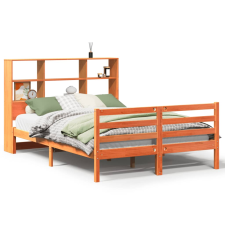 vidaXL viaszbarna tömör fa könyvespolcos ágy matrac nélkül 140 x 190cm (3321913) ágy és ágykellék