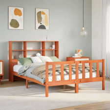 vidaXL viaszbarna tömör fa könyvespolcos ágy matrac nélkül 150 x 200cm ágy és ágykellék