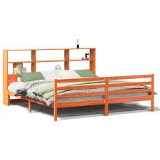 vidaXL viaszbarna tömör fa könyvespolcos ágy matrac nélkül 180 x 200cm (3321920) ágy és ágykellék